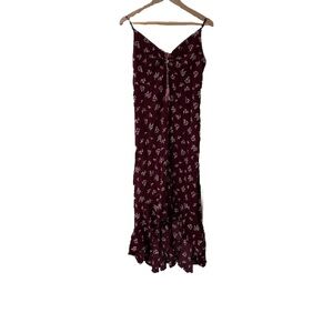 Xhilaration Women's Large Burgundy Floral Hi Low Dress Spaghetti Strap Ruffle